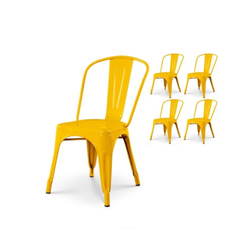 Lot De 4 Chaises Style Industriel En Métal Jaune - Finition Brillant