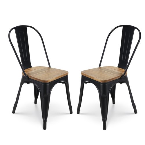 Kosmi - Lot De 2 Chaises En Métal Noir Mat Et Assise En Bois Clair - Style Industriel