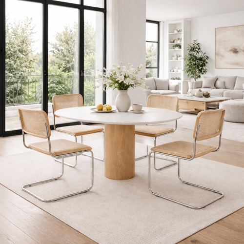 Chaise Rétro Avec Pieds En Métal Et Cannage Naturel