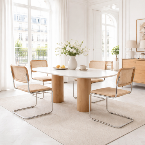 Chaise Rétro Avec Pieds En Métal Et Cannage Naturel