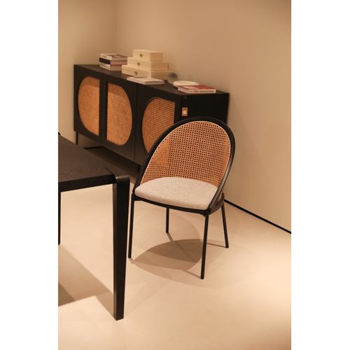 Fauteuil Confortable : Assise En Tissu Et Dossier En Cannage Naturel