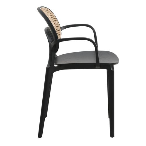 Fauteuil Avec Structure Noire, Assise Bois Et Cannage Naturel