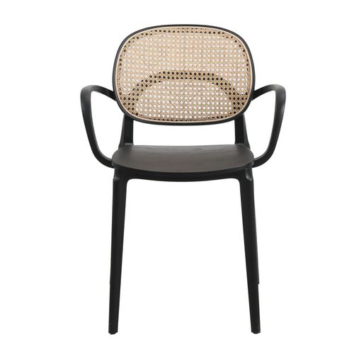 Fauteuil Avec Structure Noire, Assise Bois Et Cannage Naturel