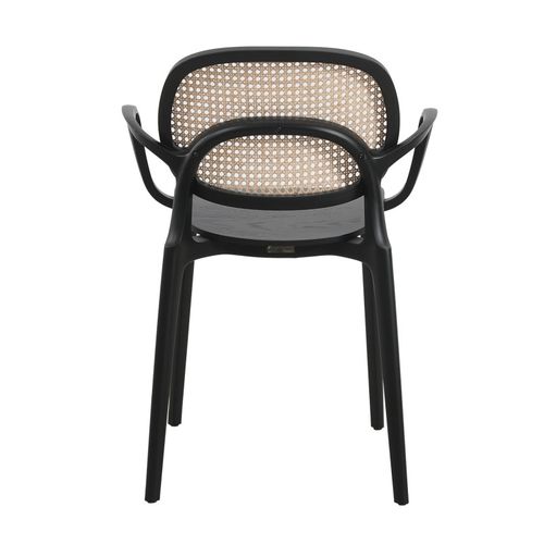 Fauteuil Avec Structure Noire, Assise Bois Et Cannage Naturel