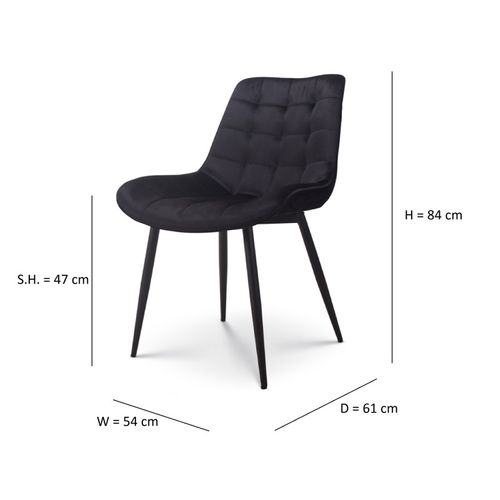 Chaise Moderne En Tissu Velours Couleur Noire Avec Pieds En Métal
