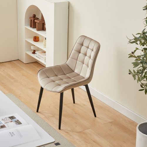 Chaise Moderne En Tissu Velours Couleur Beige Avec Pieds En Métal