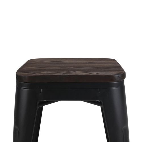 Tabouret En Métal Noir Mat Style Industriel Et Assise En Bois Foncé - Sans Dossier - Hauteur 46 Cm