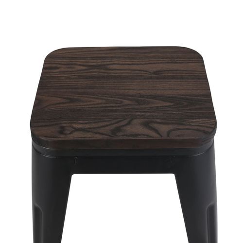 Tabouret En Métal Noir Mat Style Industriel Et Assise En Bois Foncé - Sans Dossier - Hauteur 46 Cm