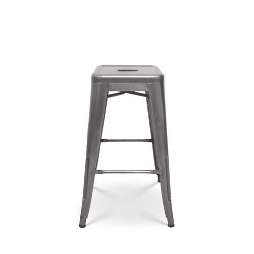 Tabouret De Bar En Métal Brut Aspect Galvanisé Style Industriel - Sans Dossier - Hauteur 66 Cm