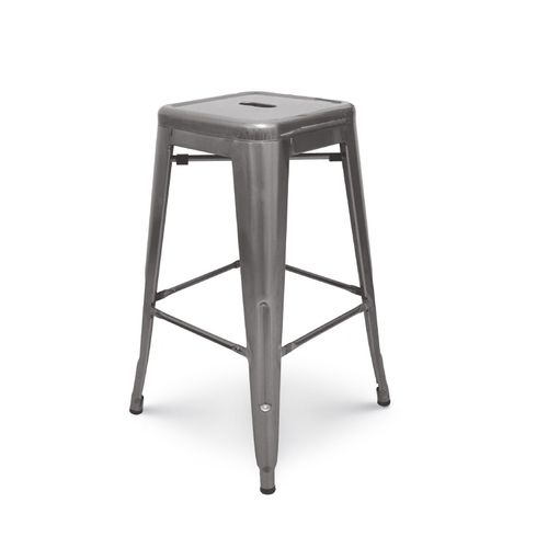 Tabouret De Bar En Métal Brut Aspect Galvanisé Style Industriel - Sans Dossier - Hauteur 66 Cm