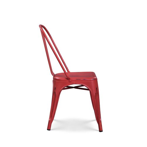 Chaise En Métal Rouge Style Industriel - Effet Vieillit