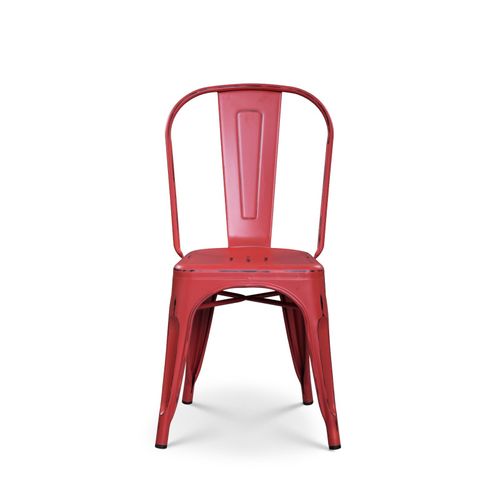 Chaise En Métal Rouge Style Industriel - Effet Vieillit