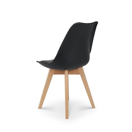 Chaise Style Scandinave Victoire - Coque En Résine Noire Rembourrée Et Pieds En Bois Naturel