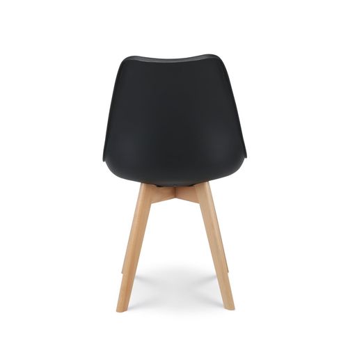 Chaise Style Scandinave Victoire - Coque En Résine Noire Rembourrée Et Pieds En Bois Naturel