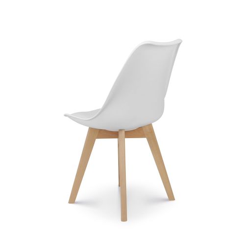 Chaise Style Scandinave Victoire - Coque En Résine Blanche Rembourrée Et Pieds En Bois Naturel