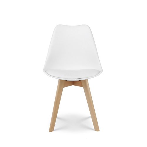 Chaise Style Scandinave Victoire - Coque En Résine Blanche Rembourrée Et Pieds En Bois Naturel