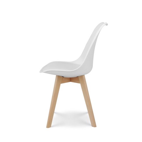 Chaise Style Scandinave Victoire - Coque En Résine Blanche Rembourrée Et Pieds En Bois Naturel