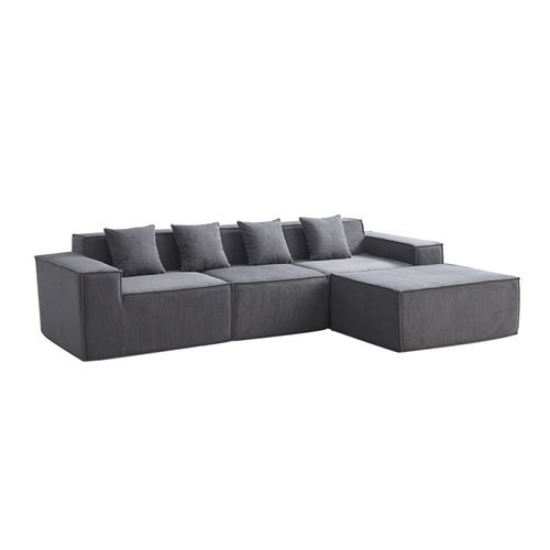 Grand Canapé D'angle En Mousse Avec Méridienne Couleur Gris Cendre