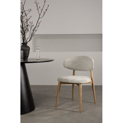 Chaise Skandi En Bois Massif Et Assise En Tissu Chiné Gris