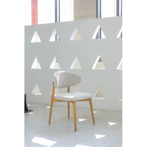 Chaise Skandi En Bois Massif Et Assise En Tissu Chiné Gris