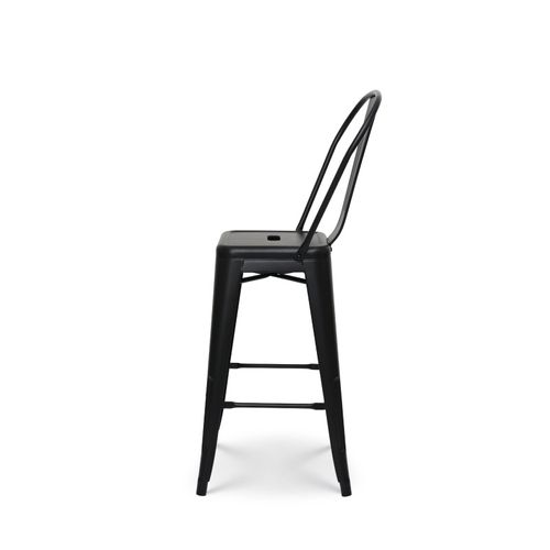 Tabouret De Bar En Métal Noir Mat Style Industriel - Dossier Haut - Hauteur 66cm