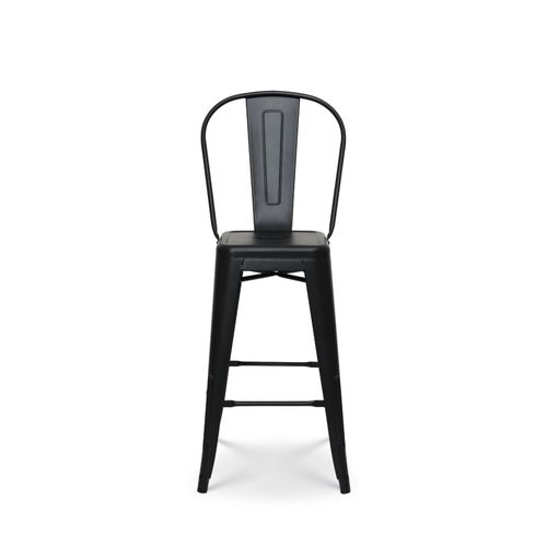 Tabouret De Bar En Métal Noir Mat Style Industriel - Dossier Haut - Hauteur 66cm
