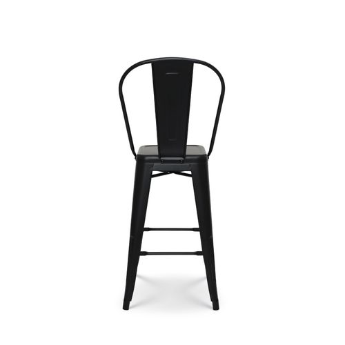Tabouret De Bar En Métal Noir Mat Style Industriel - Dossier Haut - Hauteur 66cm