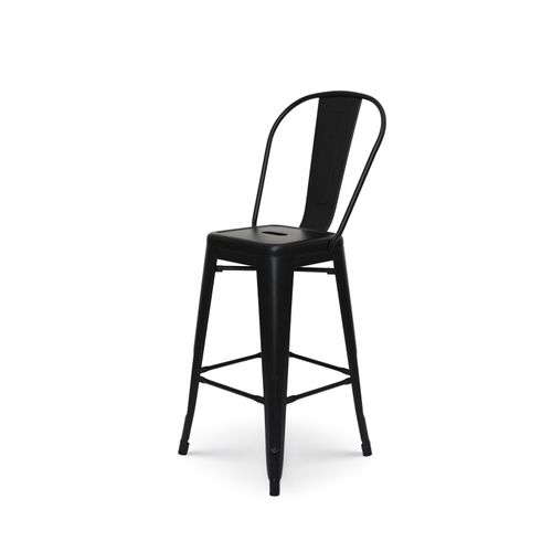 Tabouret De Bar En Métal Noir Mat Style Industriel - Dossier Haut - Hauteur 66cm
