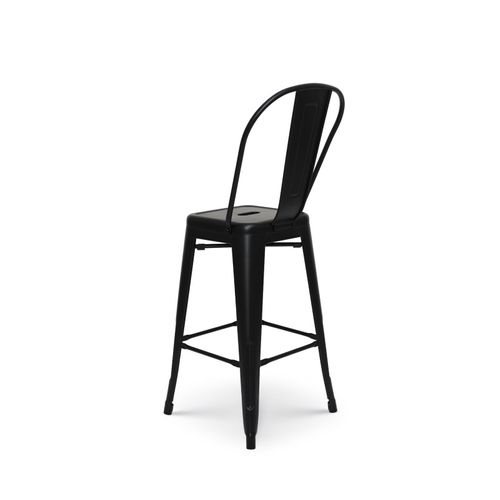 Tabouret De Bar En Métal Noir Mat Style Industriel - Dossier Haut - Hauteur 66cm