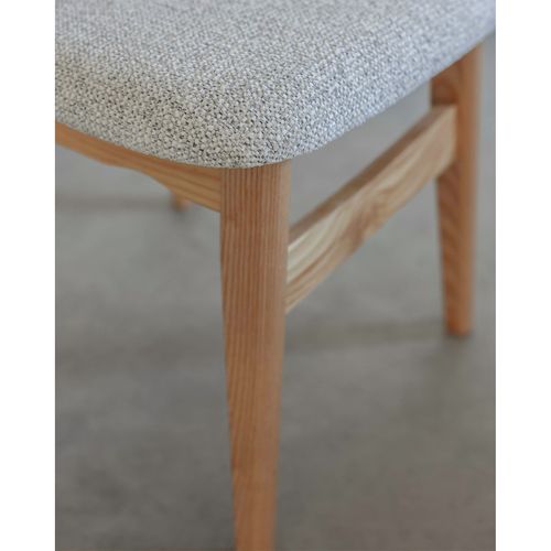 Chaise En Bois Massif, Dossier En Cannage Et Assise En Tissu Chiné Gris