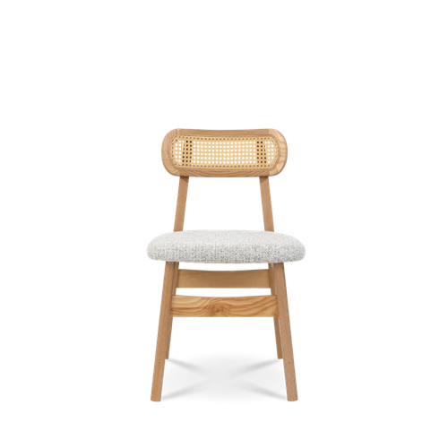 Lot De 2 Chaises En Bois Massif, Dossier En Cannage Et Assise En Tissu Chiné Gris