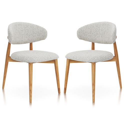 Lot De 2 Chaises Skandi En Bois Massif Et Assise En Tissu Chiné Gris