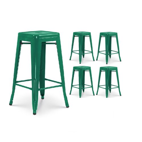 Lot De 4 Tabourets De Bar Style Industriel Vert Sapin Brillant - Hauteur 66 Cm