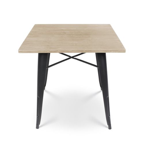 Table Style Industriel En Métal Noir Mat Et Bois Clair - 60x60cm