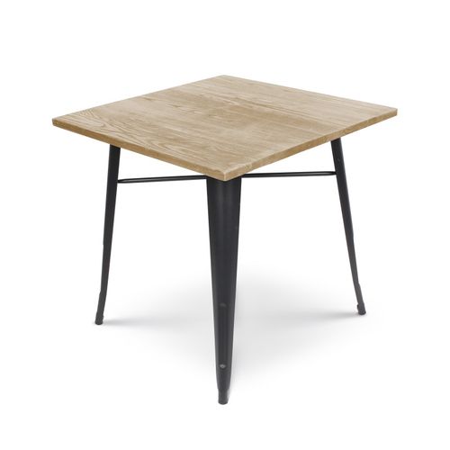 Table Style Industriel En Métal Noir Mat Et Bois Clair - 60x60cm