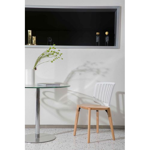 Chaise Eira Design Scandinave – Dossier Résine Blanche, Assise Bois – Pieds Bois Naturel