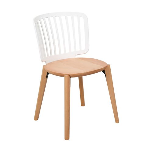 Chaise Eira Design Scandinave – Dossier Résine Blanche, Assise Bois – Pieds Bois Naturel
