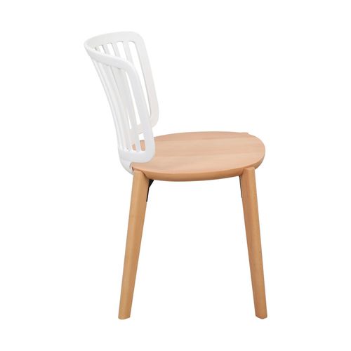 Chaise Eira Design Scandinave – Dossier Résine Blanche, Assise Bois – Pieds Bois Naturel