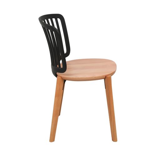 Chaise Eira Design Scandinave – Dossier Résine Noir, Assise Bois – Pieds Bois Naturel