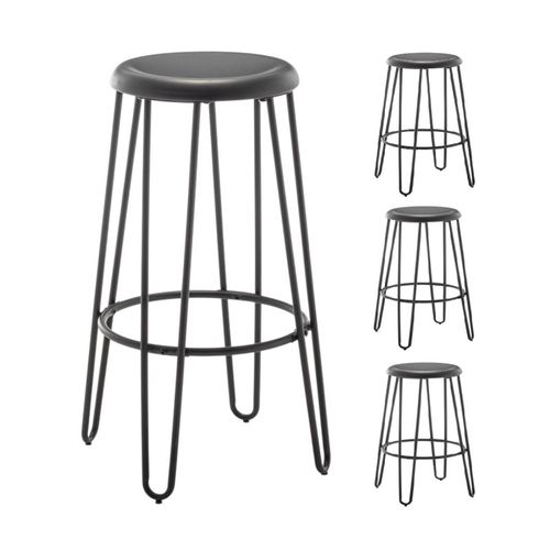 Lot De 4 Tabourets Hauts Style Industriel – Métal Noir Mat – Pieds Épingle