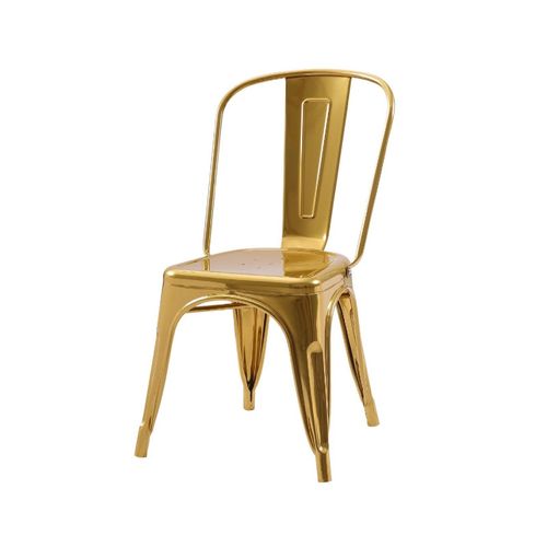 Lot De 4 Chaises Style Industriel En Métal Couleur Or - Finition Brillant