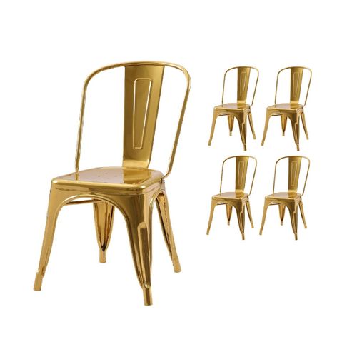 Lot De 4 Chaises Style Industriel En Métal Couleur Or - Finition Brillant