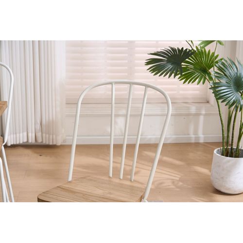 Lot De 4 Chaises En Métal Blanc Mat Style Industriel Et Assise En Bois Clair – Pieds En Épingle