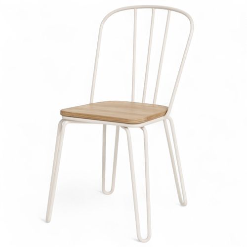 Chaise En Métal Blanc Mat Style Industriel Et Assise En Bois Clair – Pieds En Épingle