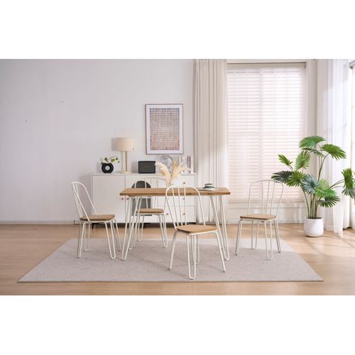 Chaise En Métal Blanc Mat Style Industriel Et Assise En Bois Clair – Pieds En Épingle