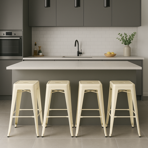 Tabouret Design Industriel – Métal Beige Brillant – Cuisine, Bar, Ilot Central