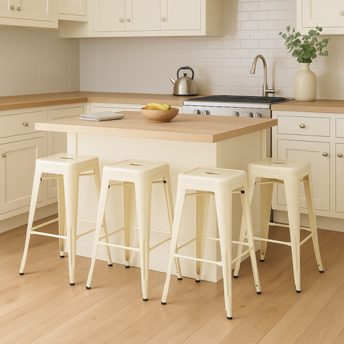 Tabouret Design Industriel – Métal Beige Brillant – Cuisine, Bar, Ilot Central