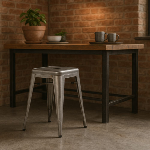 Tabouret Bas Métal Brut Style Galvanisé – Design Industriel - Hauteur 46 Cm