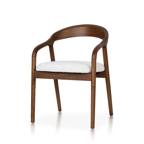 Chaise Style Scandinave En Bois Couleur Noyer Avec Assise En Tissu Beige Clair Chiné – Élégance Et