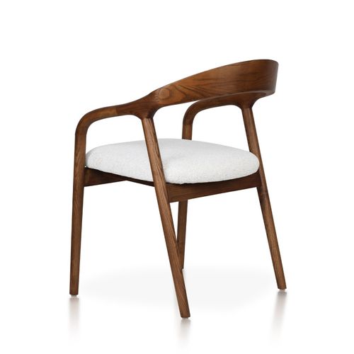 Chaise Style Scandinave En Bois Couleur Noyer Avec Assise En Tissu Beige Clair Chiné – Élégance Et